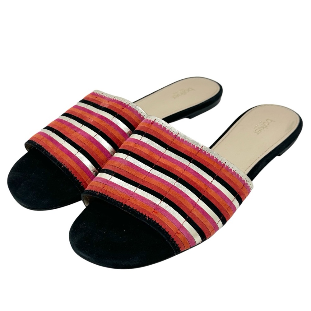 New Botkier Women Marley Suede Metallic Open Toe Slides Sandals Leather Shoes 8